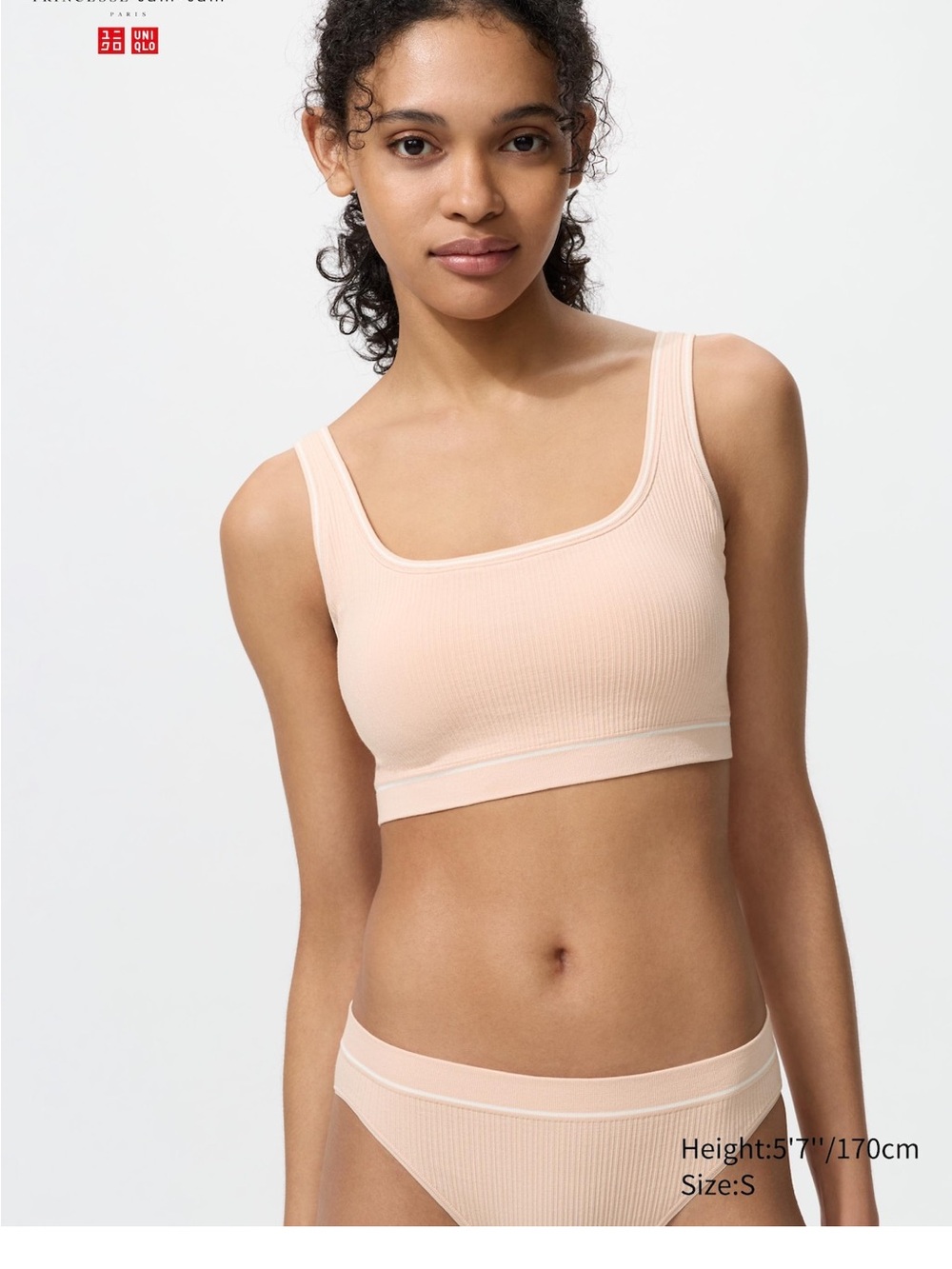 UNIQLO Ribbed Square Neck Wireless Bra and Underwear Set - Light Pink